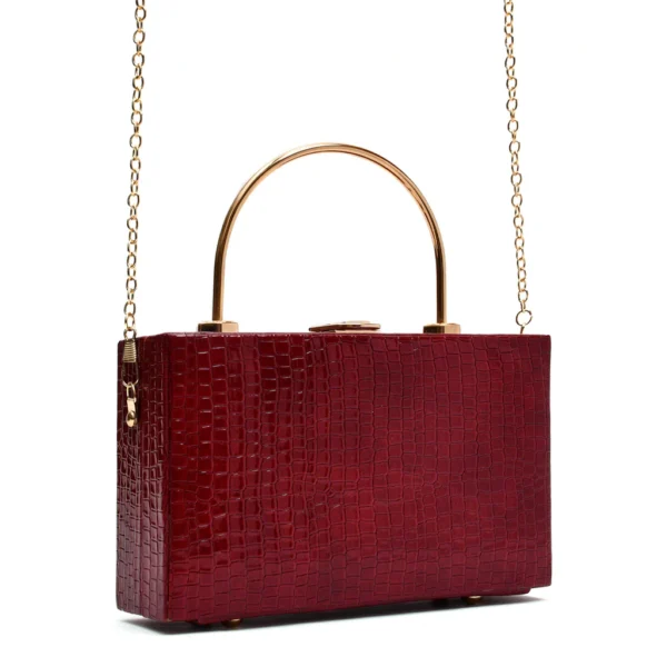 Crocodile Box Clutch (Maroon) - Image 3