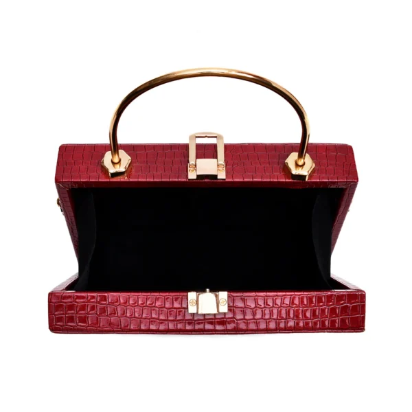 Crocodile Box Clutch (Maroon) - Image 4