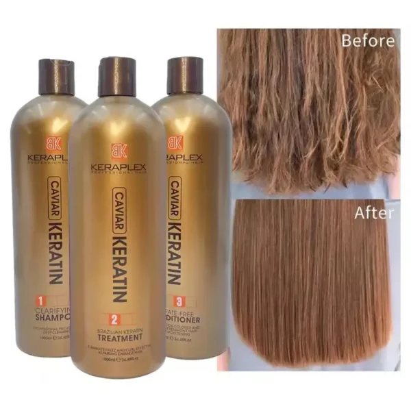 BKBK Kera plex Caviar Brazilian Keratin Hair Treatment Shampoo Sulfate Free Conditioner 3in1 Set - Image 3