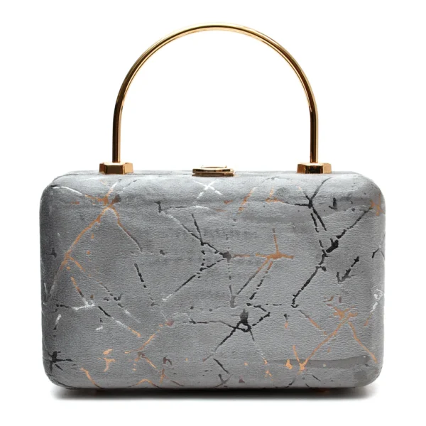 Velvet Women Wood Box Clutch (Grey)