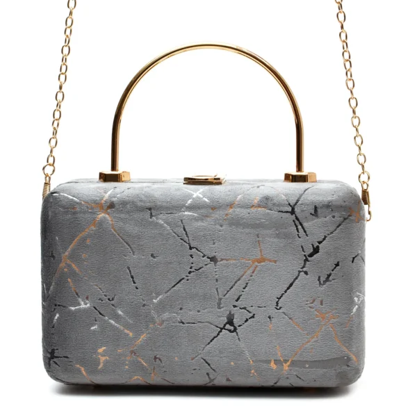 Velvet Women Wood Box Clutch (Grey) - Image 3