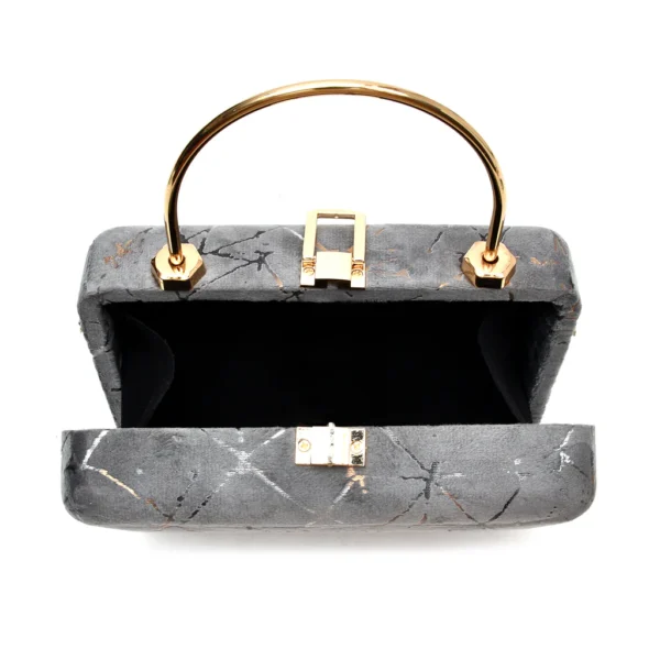 Velvet Women Wood Box Clutch (Grey) - Image 5